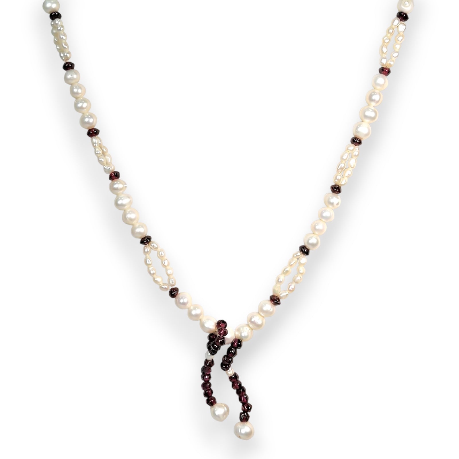 Natural Garnet & Pearl Rondelle Gemstone Crafted Necklace