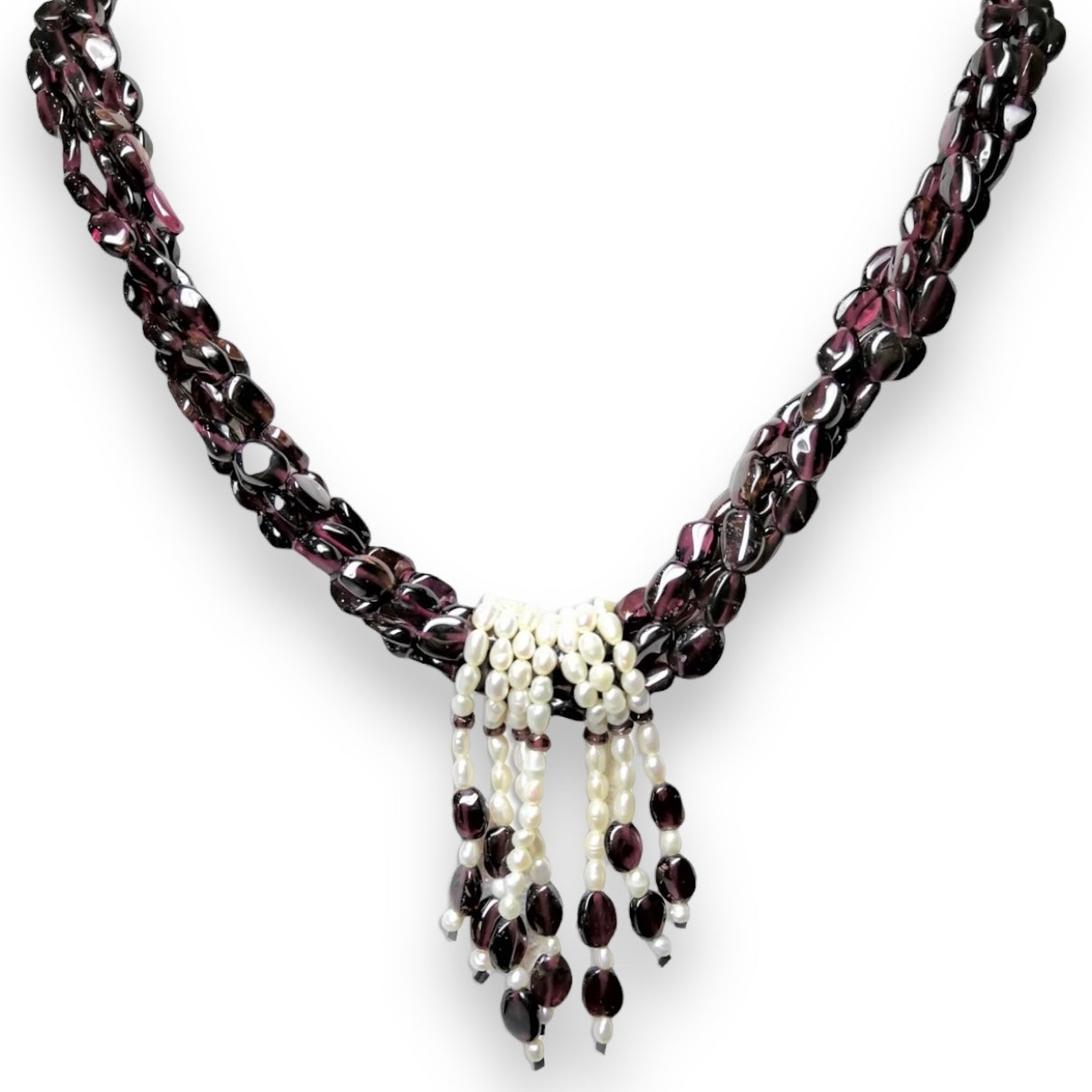 Natural Garnet Mani & Pearl Gemstone Handmade Necklace