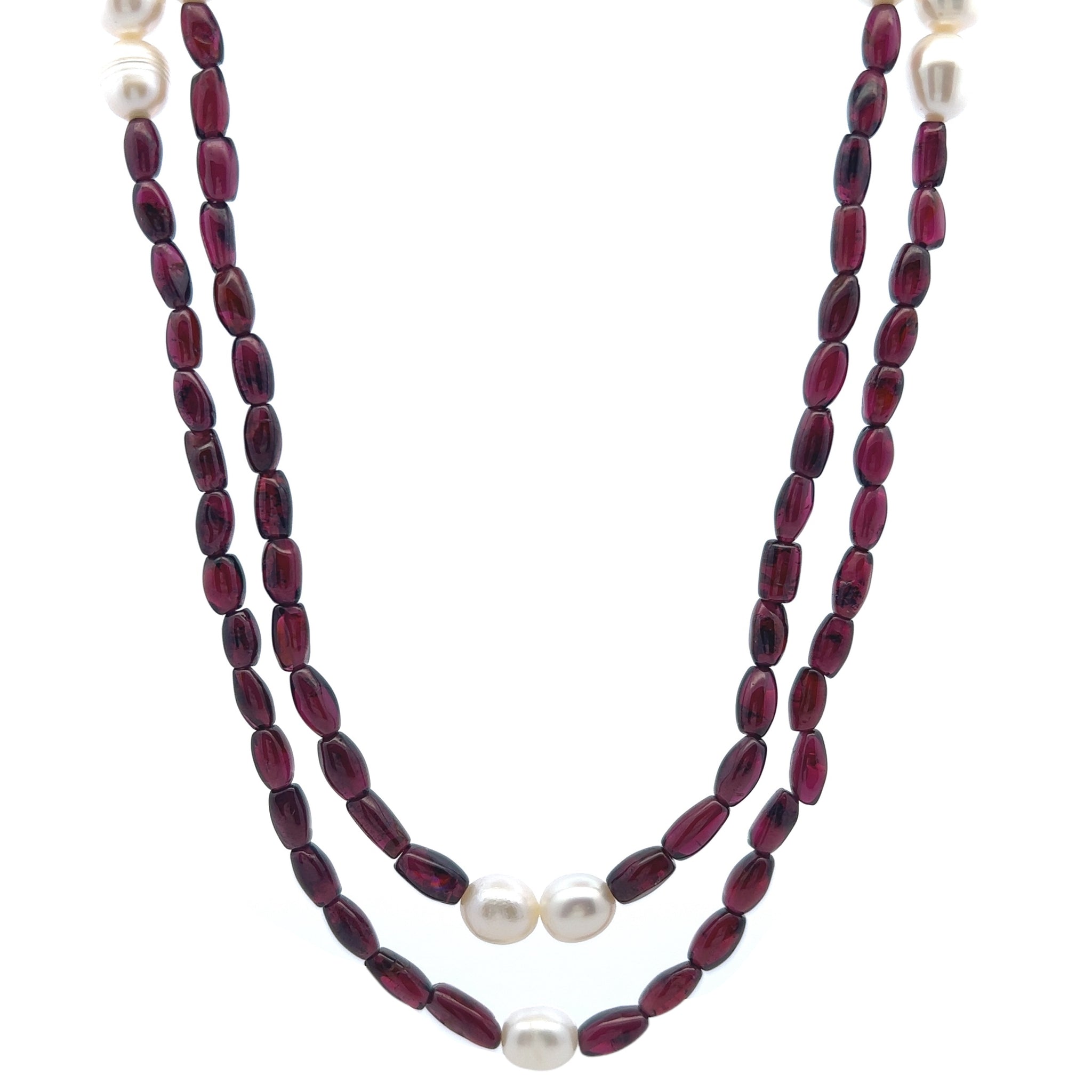 Natural Handmade Necklace 16"-18" Two Layer Garnet Pearls Gem Beads Jewellery