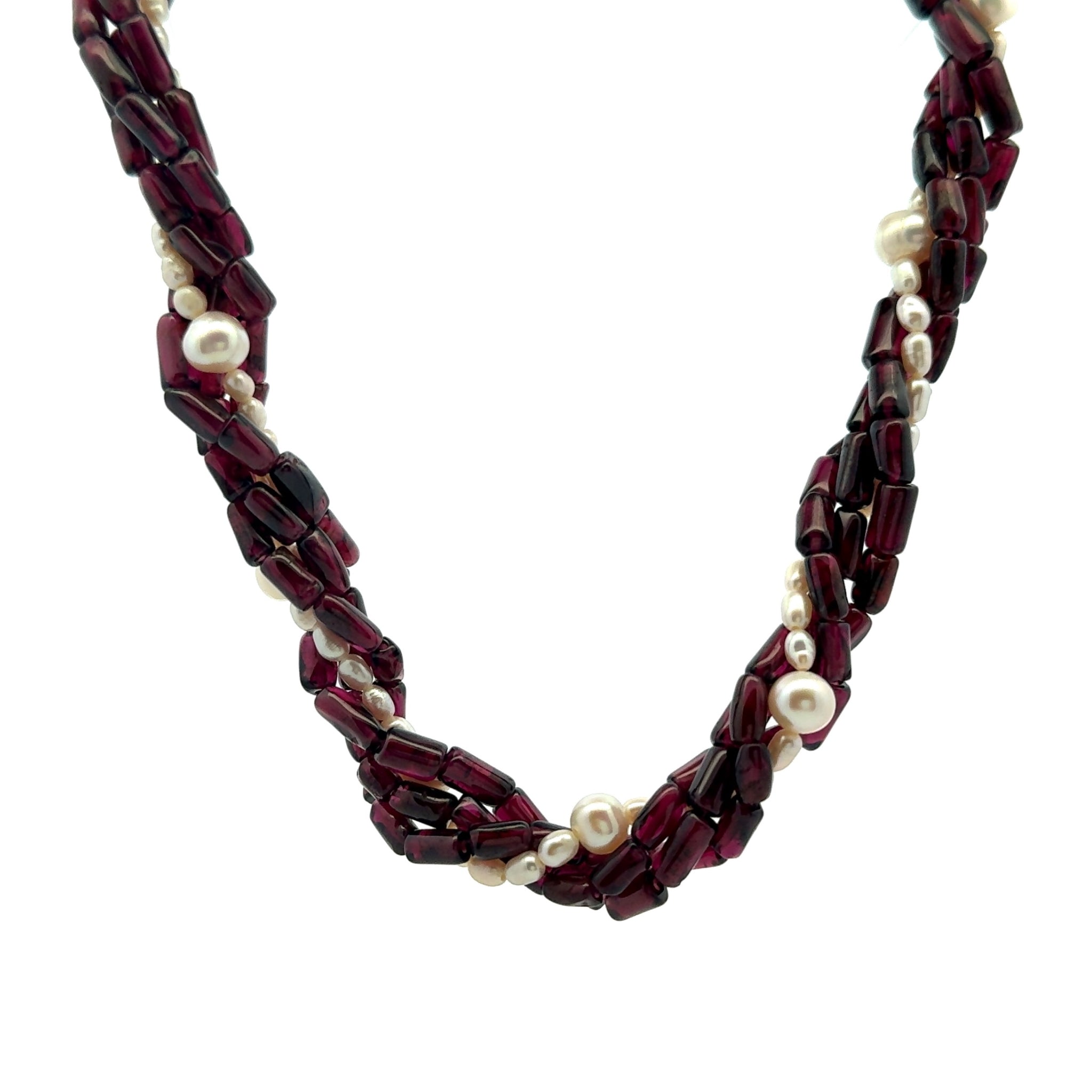 Natural Handmade Twisted Necklace 16"-18" Garnet Pearls Gemstone Beads Jewellery