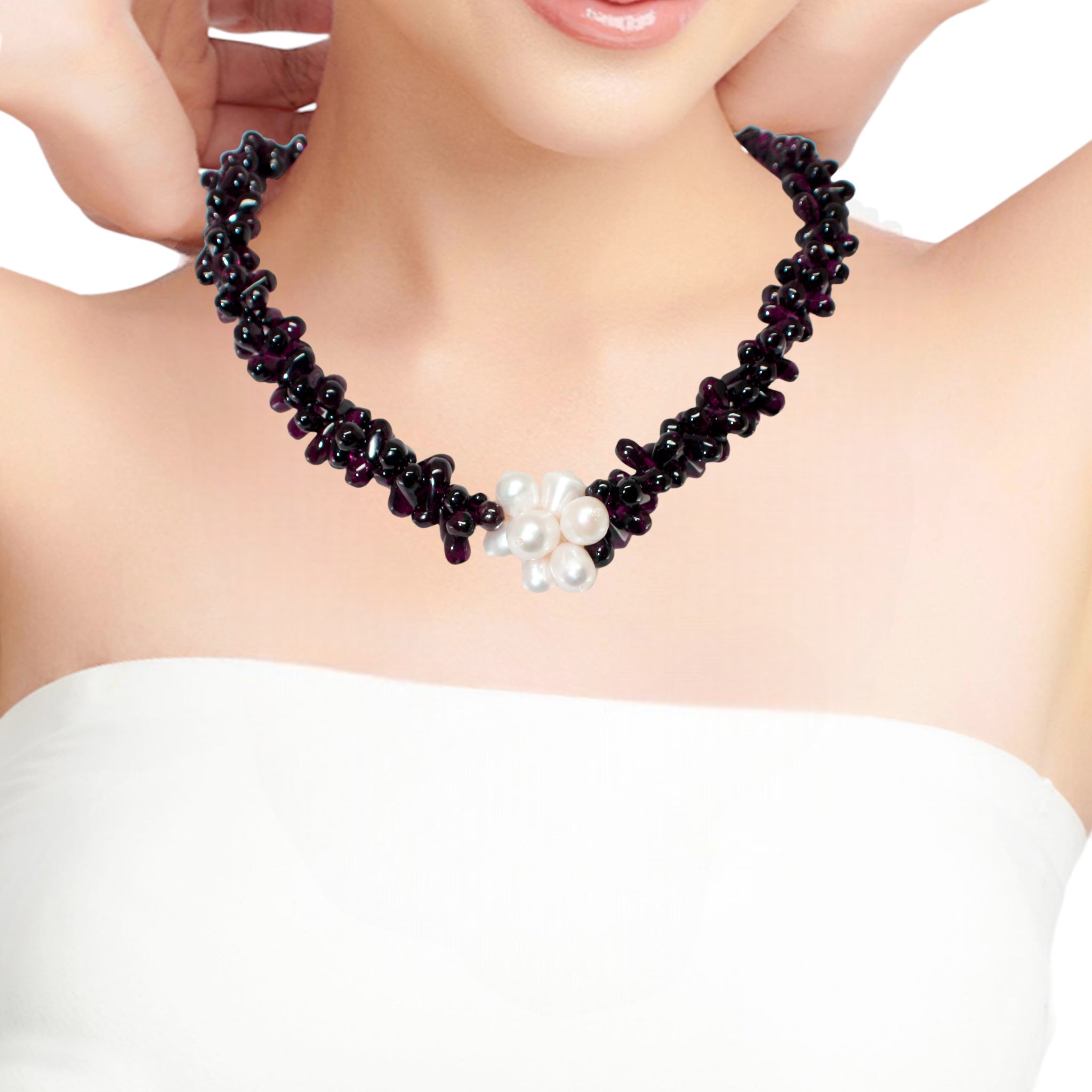 Natural Handmade Necklace 16"-18" Pearls Drop Garnet Gemstone Beads Jewellery