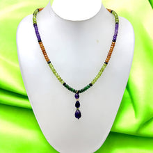 Spessartite Garnet Natural, Peridot, Tsavorite, Black Tourmaline, and Amethyst Necklace