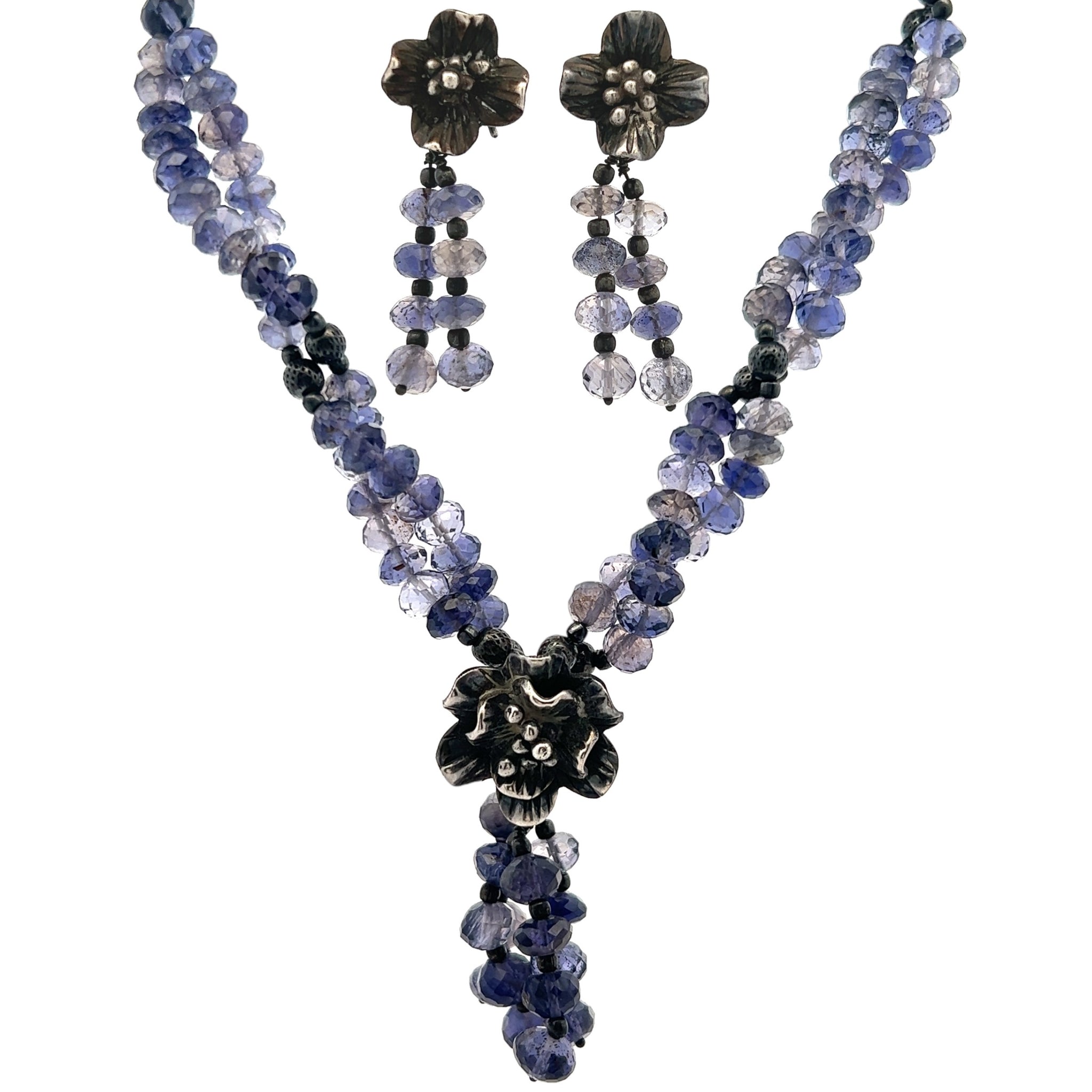 Natural Iolite Rondelle Briolette Cut Beads Semiprecious Necklace Earring Set