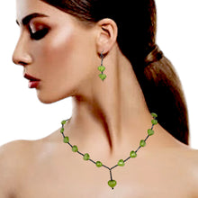 Natural Peridot Briolette Heart Gemstone Station Style Necklace Earring Set