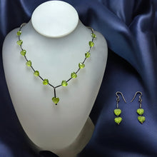 Natural Peridot Briolette Heart Gemstone Station Style Necklace Earring Set