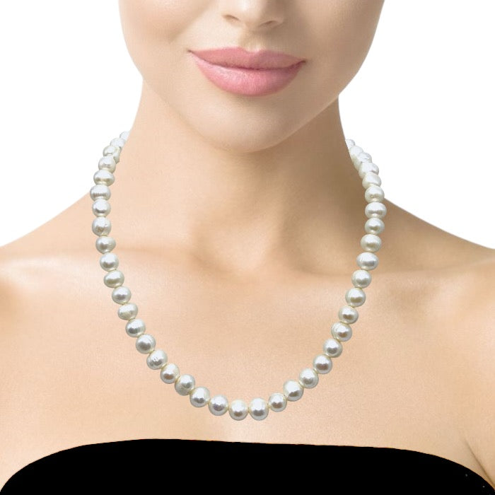 Pearl June Birthstone White Plain Necklace