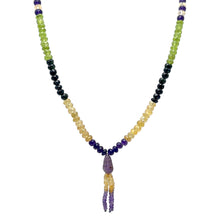 Peridot Natural, Citrine, Black Tourmaline, and Amethyst Necklace