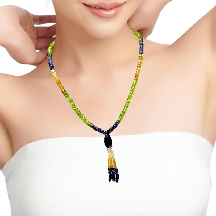 Peridot Natural, Citrine, Tanzanite, and Amethyst Necklace