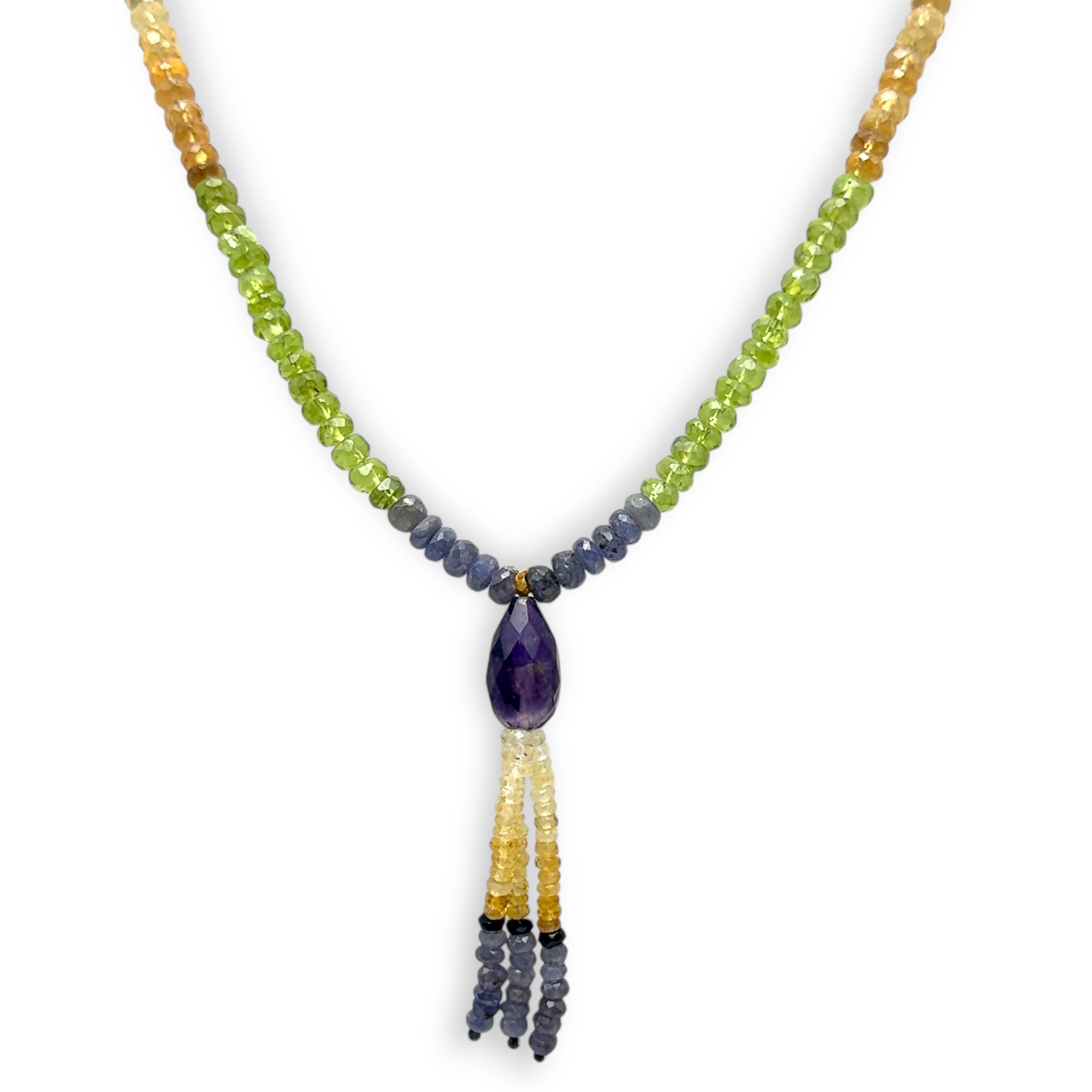 Peridot Natural, Citrine, Tanzanite, and Amethyst Necklace