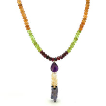 Multi Semiprecious Natural, Citrine, Tanzanite, Peridot, and Amethyst Gemstone Necklace