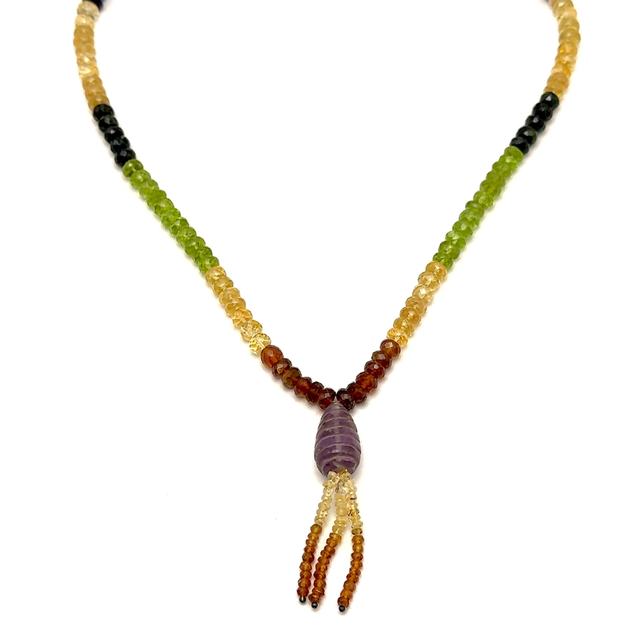 Tsavorite Natural, Citrine, Peridot, and Amethyst Necklace