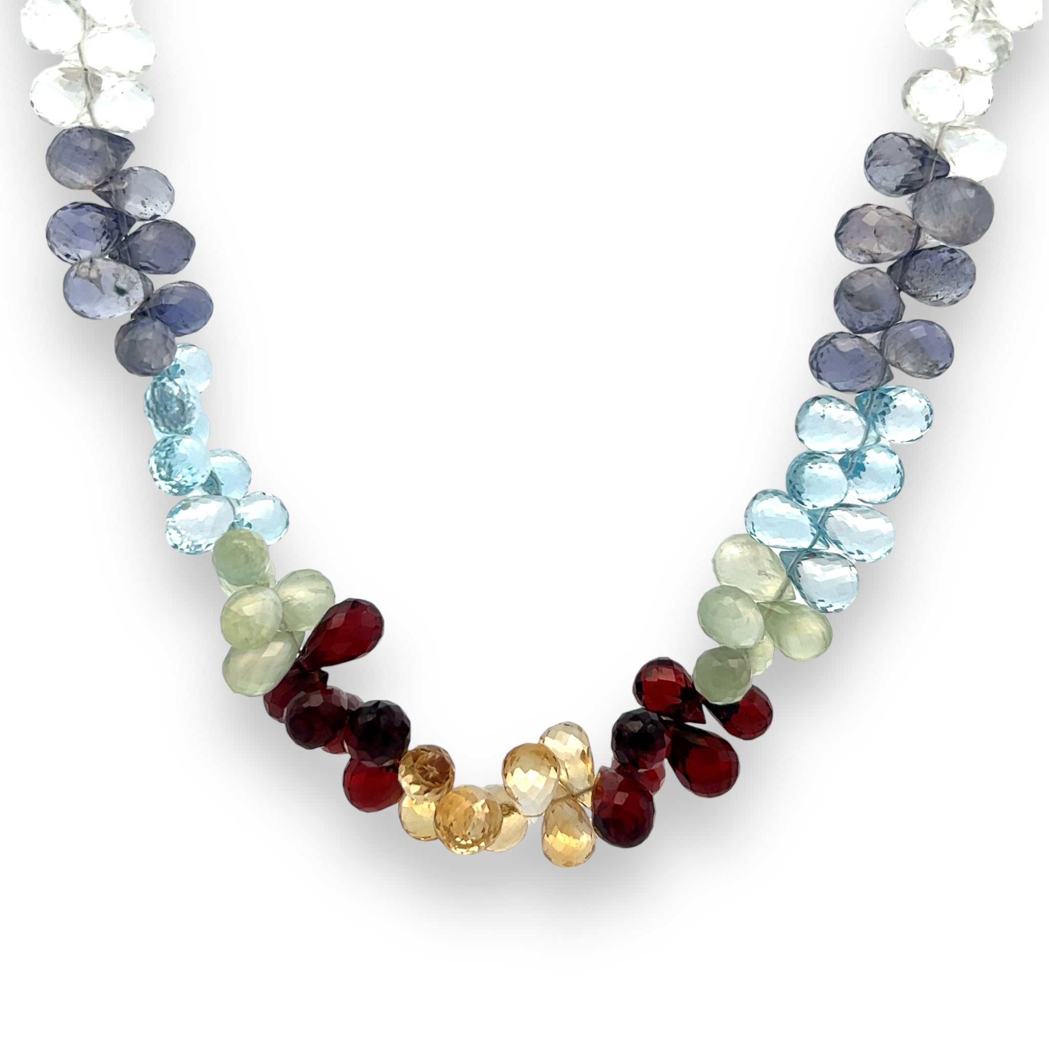 Natural Handmade Necklace Citrine, Garnet, Apatite, Blue Topaz, Iolite, White Topaz, Peridot Gemstone Faceted Dew Drop Jewelry