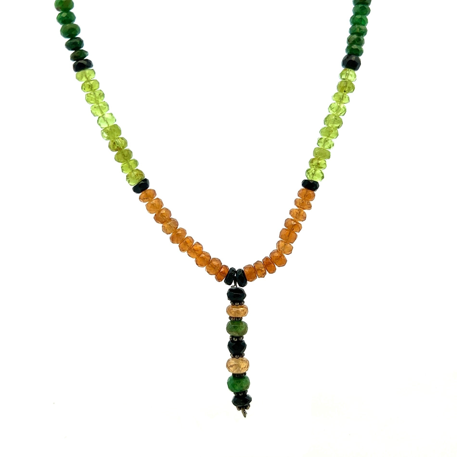 Peridot Natural, Black Tourmaline, Spessartite, and Tsavorite Necklace