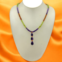 Amethyst Natural, Peridot, and Spessartite Garnet Gemstone Necklace