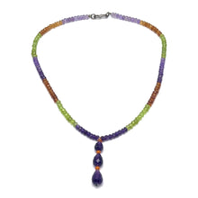 Amethyst Natural, Peridot, and Spessartite Garnet Gemstone Necklace