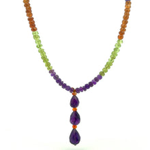 Amethyst Natural, Peridot, and Spessartite Garnet Gemstone Necklace