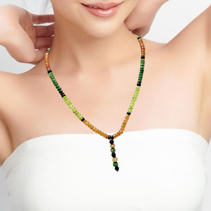 Peridot Natural, Black Tourmaline, Spessartite, and Tsavorite Necklace