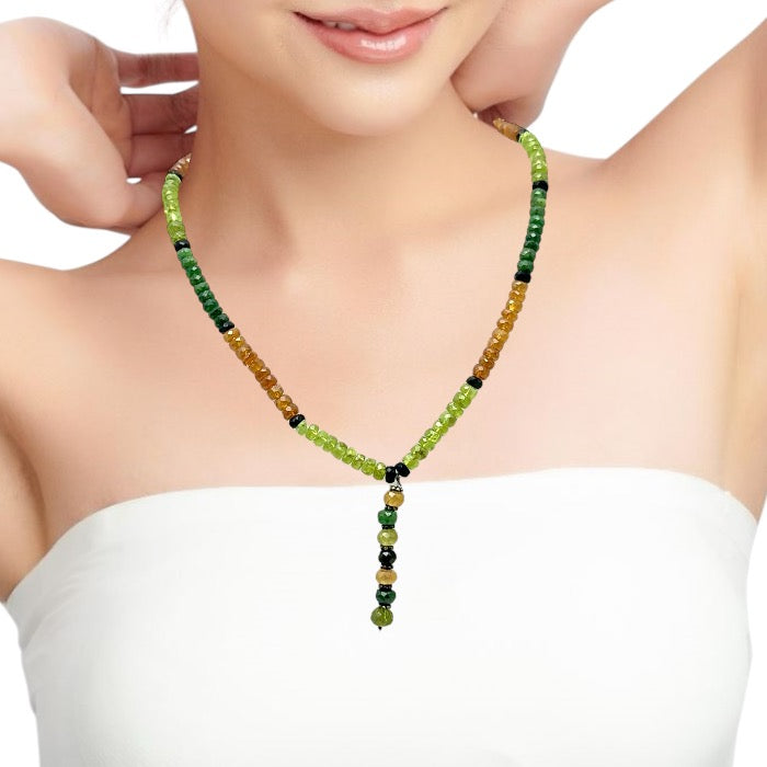 Tsavorite Natural, Spessartite Garnet, Peridot, and Black Tourmaline Necklace