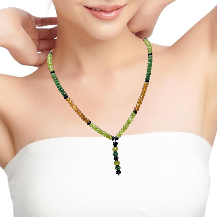 Black Tourmaline Natural, Tsavorite, Peridot, and Spessartite Garnet Necklace