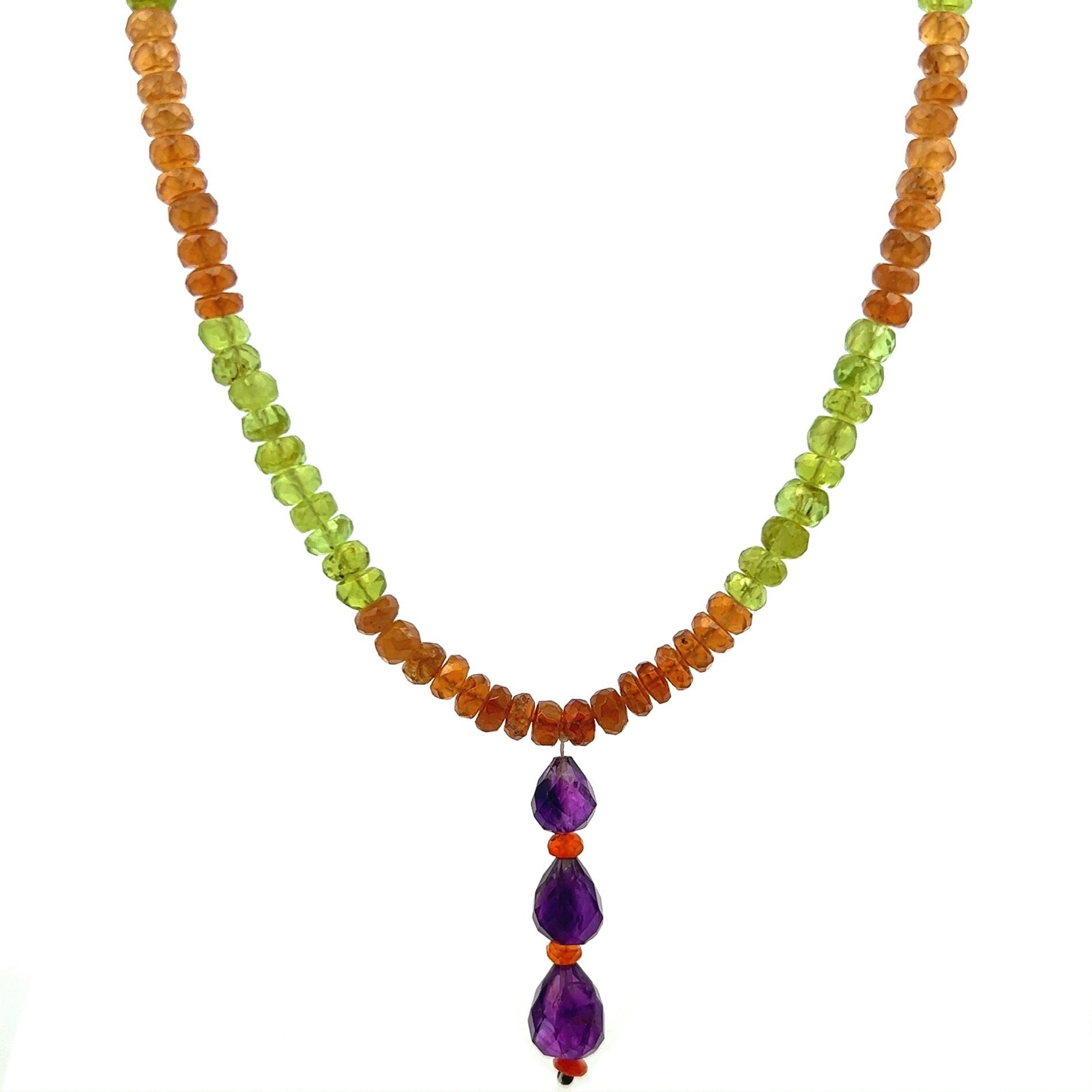 Spessartite Natural, Amethyst, Peridot, and Citrine Gemstone Necklace