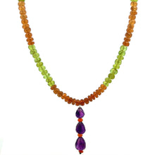 Spessartite Natural, Amethyst, Peridot, and Citrine Gemstone Necklace