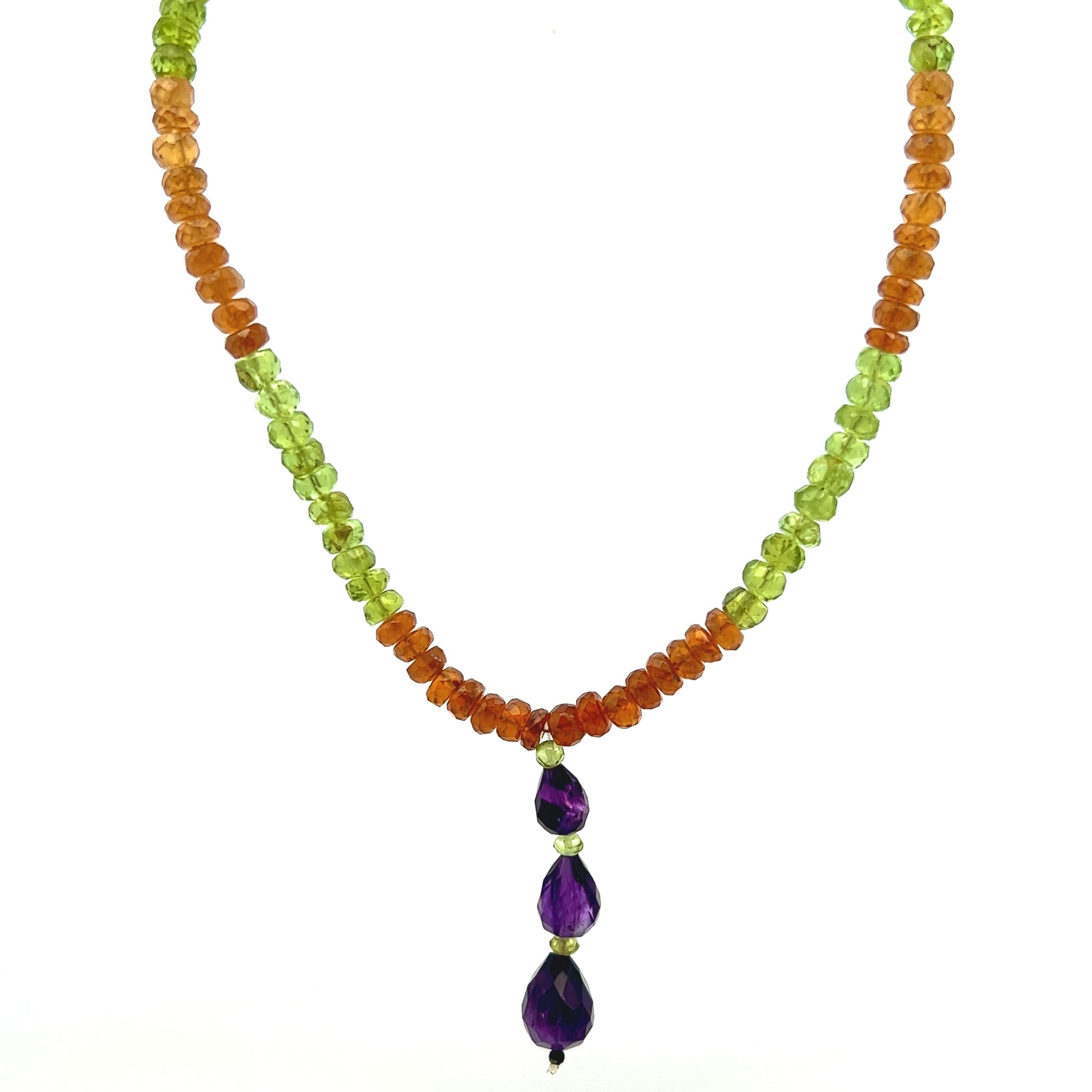 Citrine Natural, Spessartite, Peridot, and Amethyst Necklace