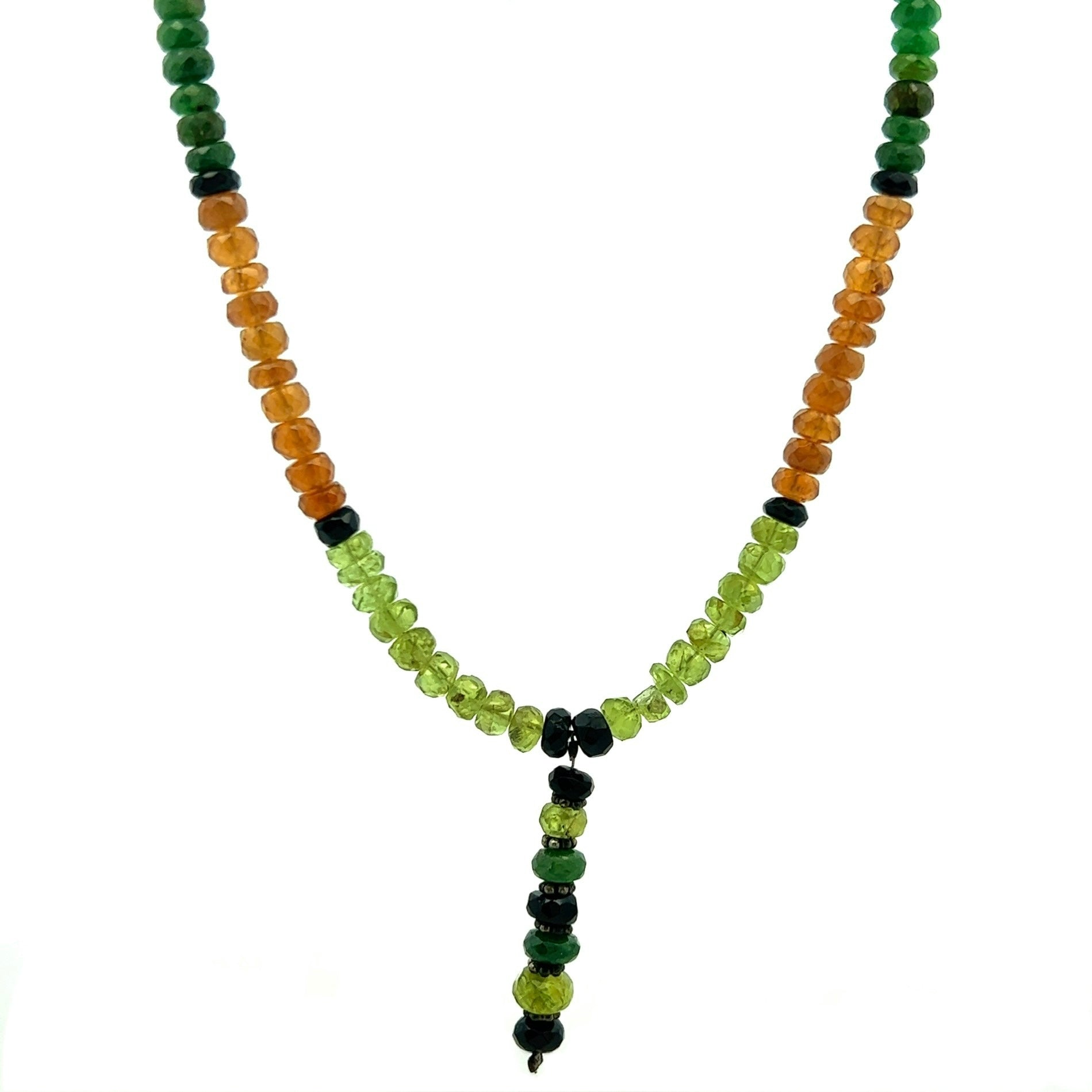 Spessartite Natural, Tsavorite, Peridot, and Black Tourmaline Necklace