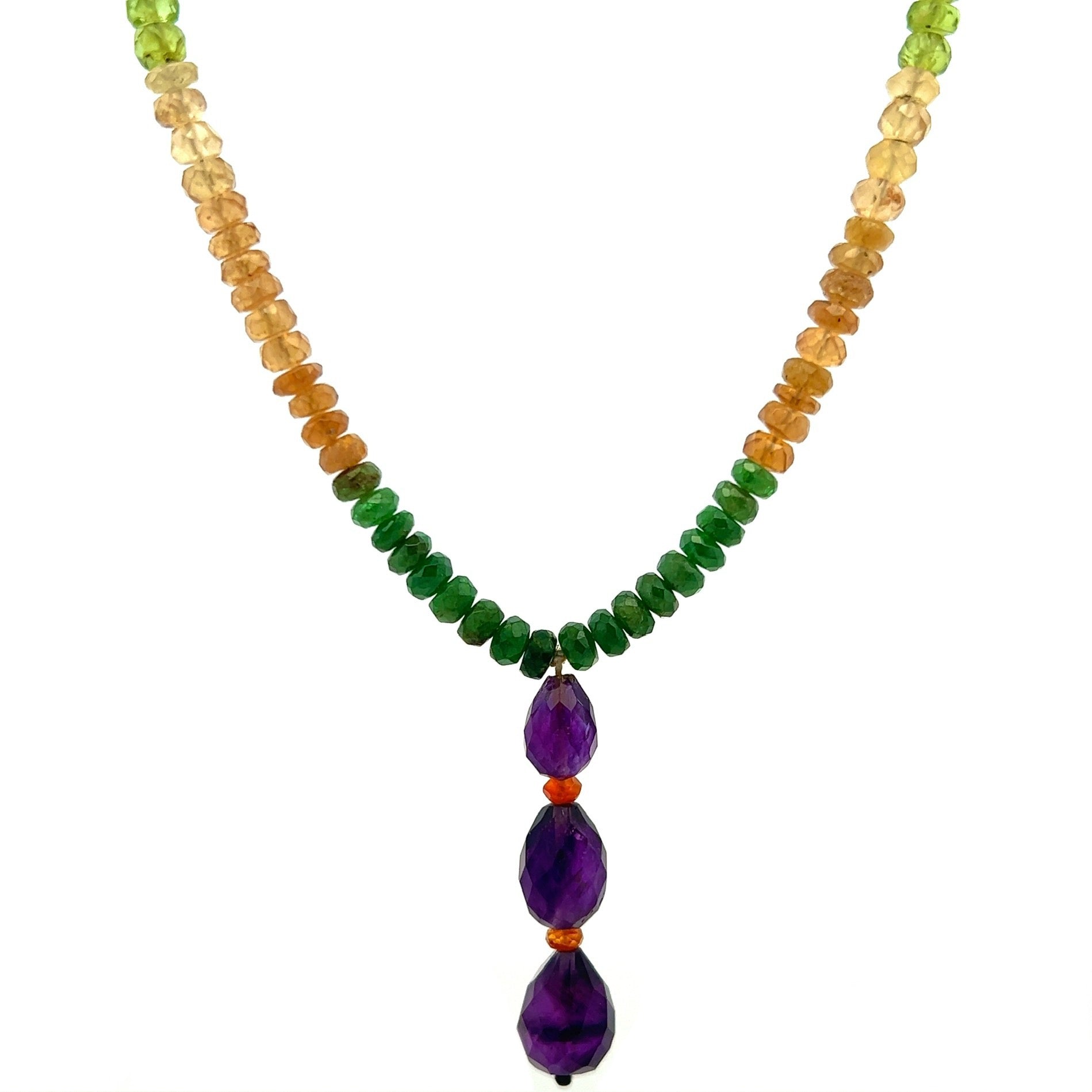 Spessartite Garnet Natural, Peridot, Tsavorite, Citrine, and Amethyst Necklace