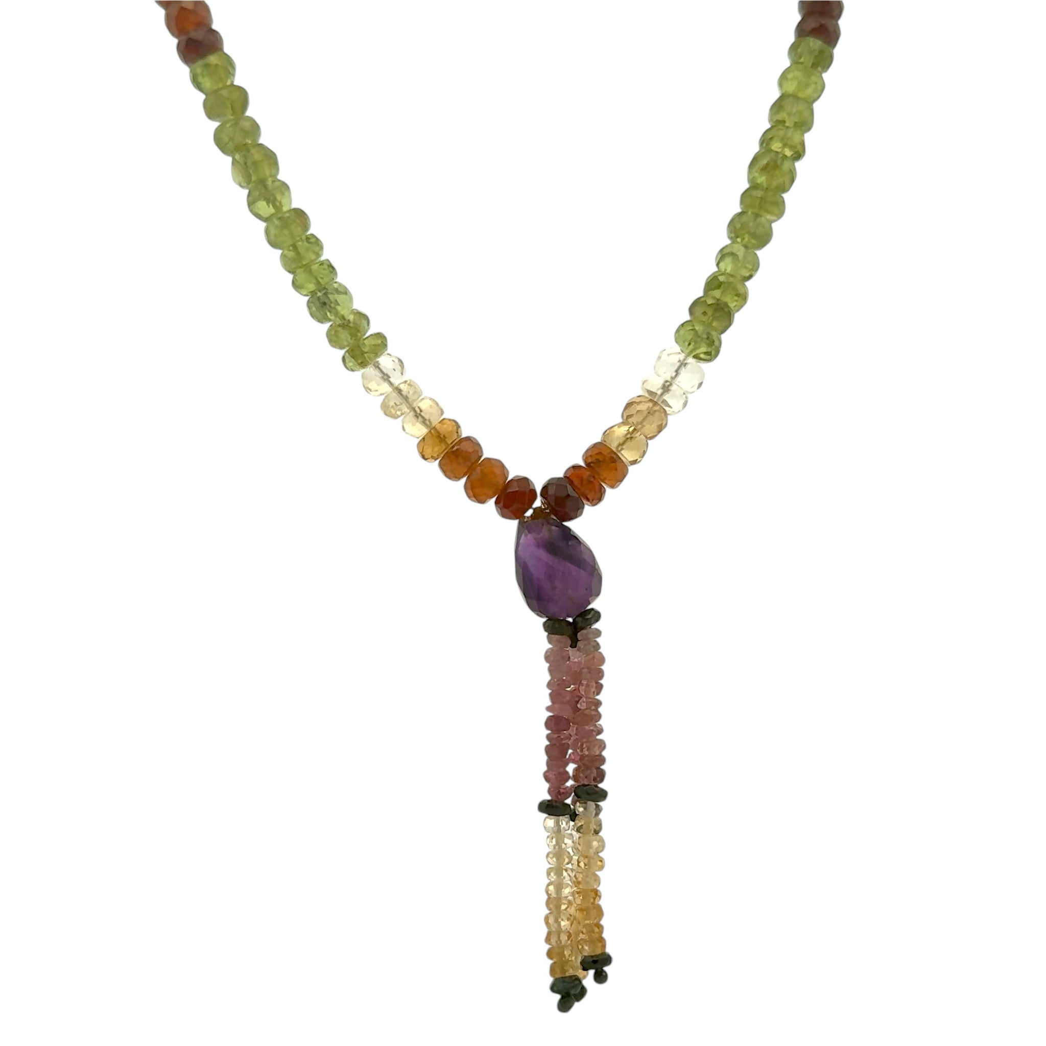 Iolite Natural, Citrine, Peridot, Spessartite, Pink Tourmaline, and Amethyst Necklace