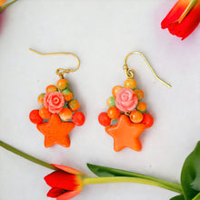 Handmade Earrings Floral Orange Star Beads Jewelry