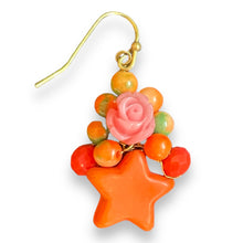 Handmade Earrings Floral Orange Star Beads Jewelry