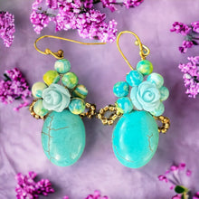 Handmade Earrings Turquoise Floral Plain Oval Beads Jewelry