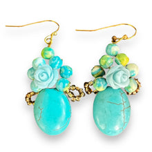 Handmade Earrings Turquoise Floral Plain Oval Beads Jewelry