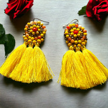 Handmade Earrings Yellow Tassel Bohemian Beads Jewelry