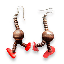 Handmade Earrings Coconut Shell Dangler with Ball Gemstone Jewelry