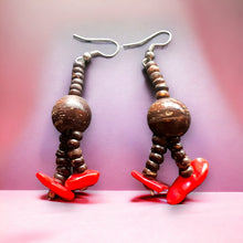 Handmade Earrings Coconut Shell Dangler with Ball Gemstone Jewelry