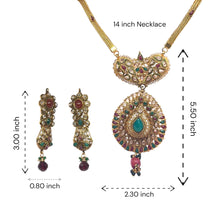 Royal Polki Traditional Heritage Style Pendant Necklace Earrings Gold Plated Bridal Jewellery Set