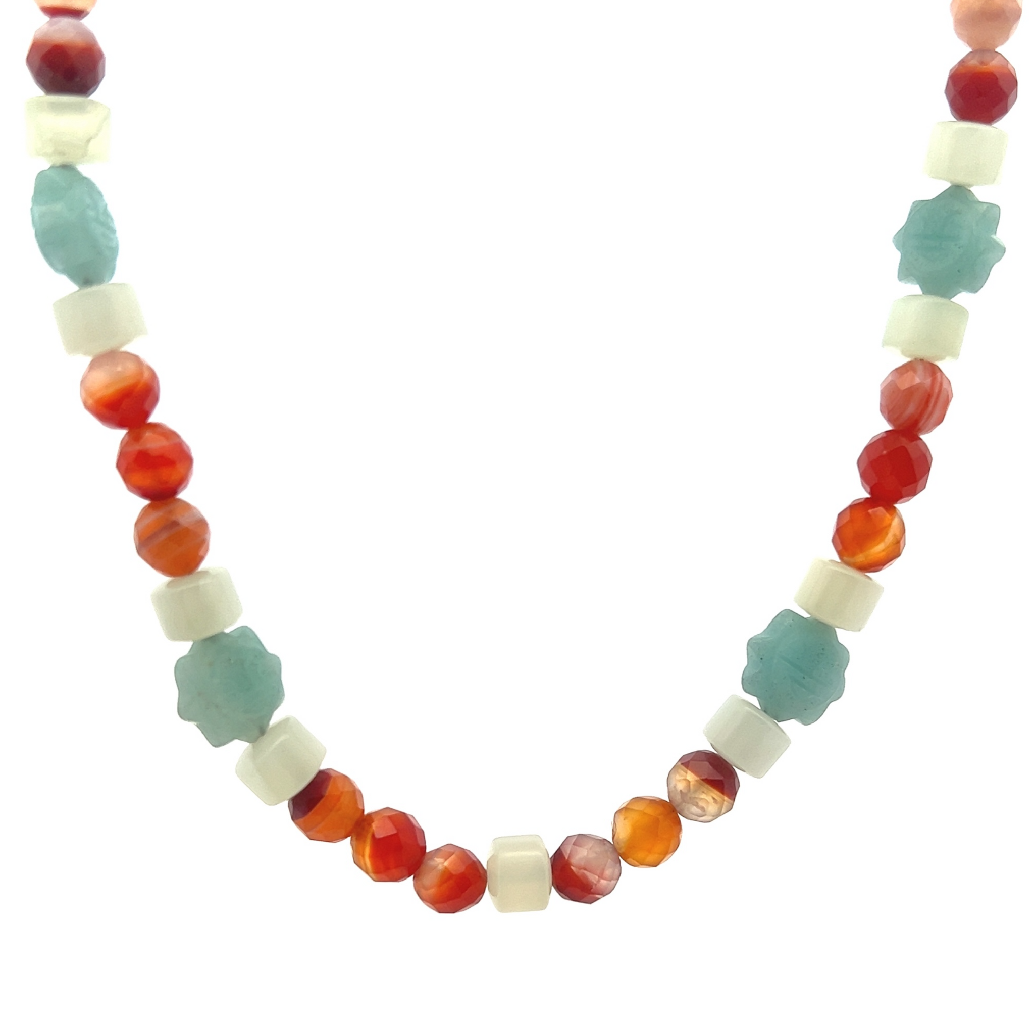 Natural Agate with Green Jade Rondelle Facet Beads Gemstone Necklace