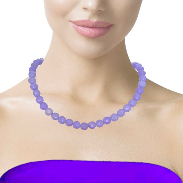 Natural Purple Jade Facet Ball Gemstone Necklace