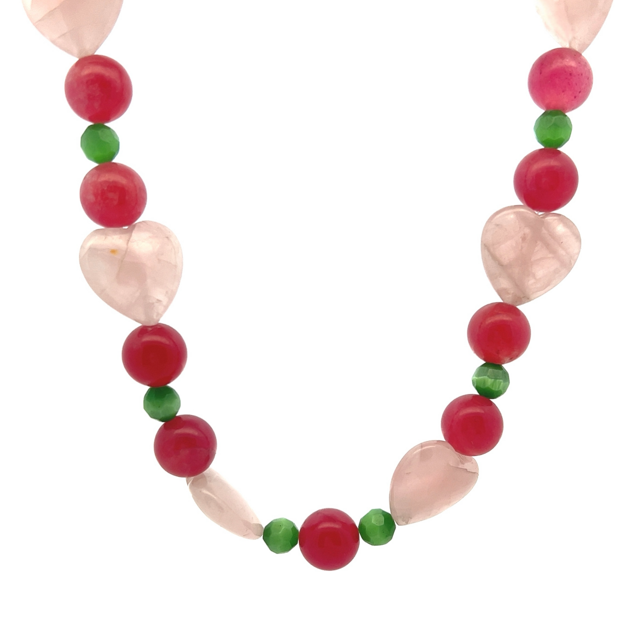 Natural Rose Quartz Jade with Glass Facet Ball Handmade Necklace