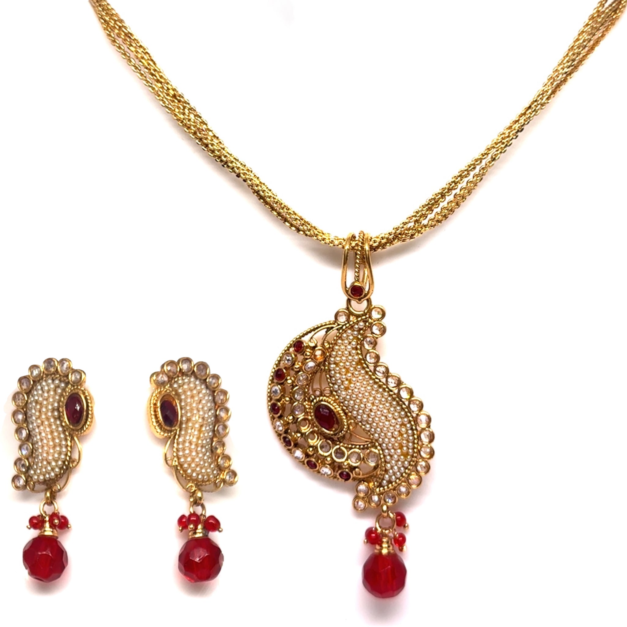 Stunning Pearl Seed With Stones Designed Earring Pendant Necklace Gold Plated Jewelry Set