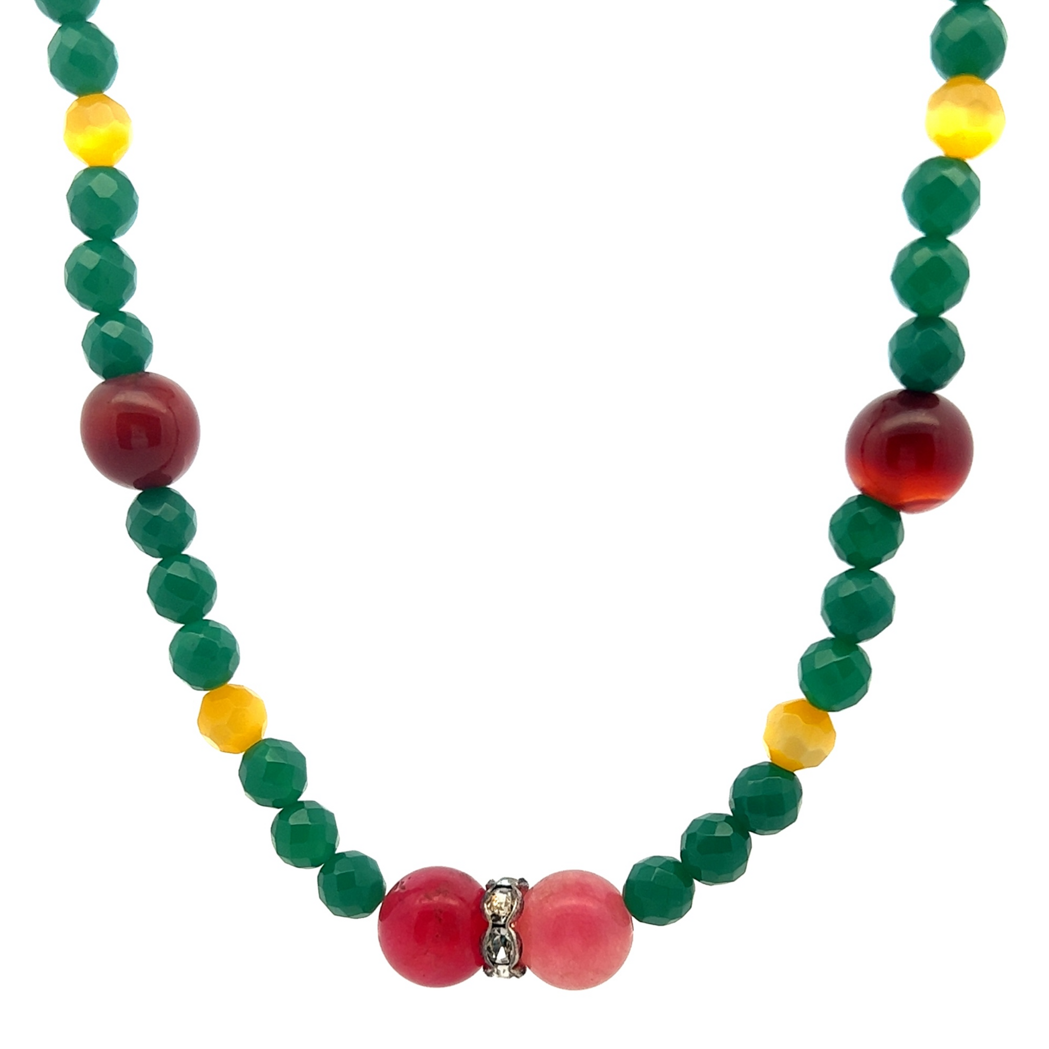 Natural Carnelian Jade Gemstone & Glass Facet Ball Handmade Necklace