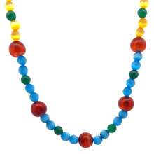 Natural Carnelian Agate Gemstone Beaded Necklace | 10mm Round, 6mm Multicolor Glass Beads 16.5