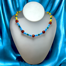 Natural Carnelian Agate Gemstone Beaded Necklace | 10mm Round, 6mm Multicolor Glass Beads 16.5
