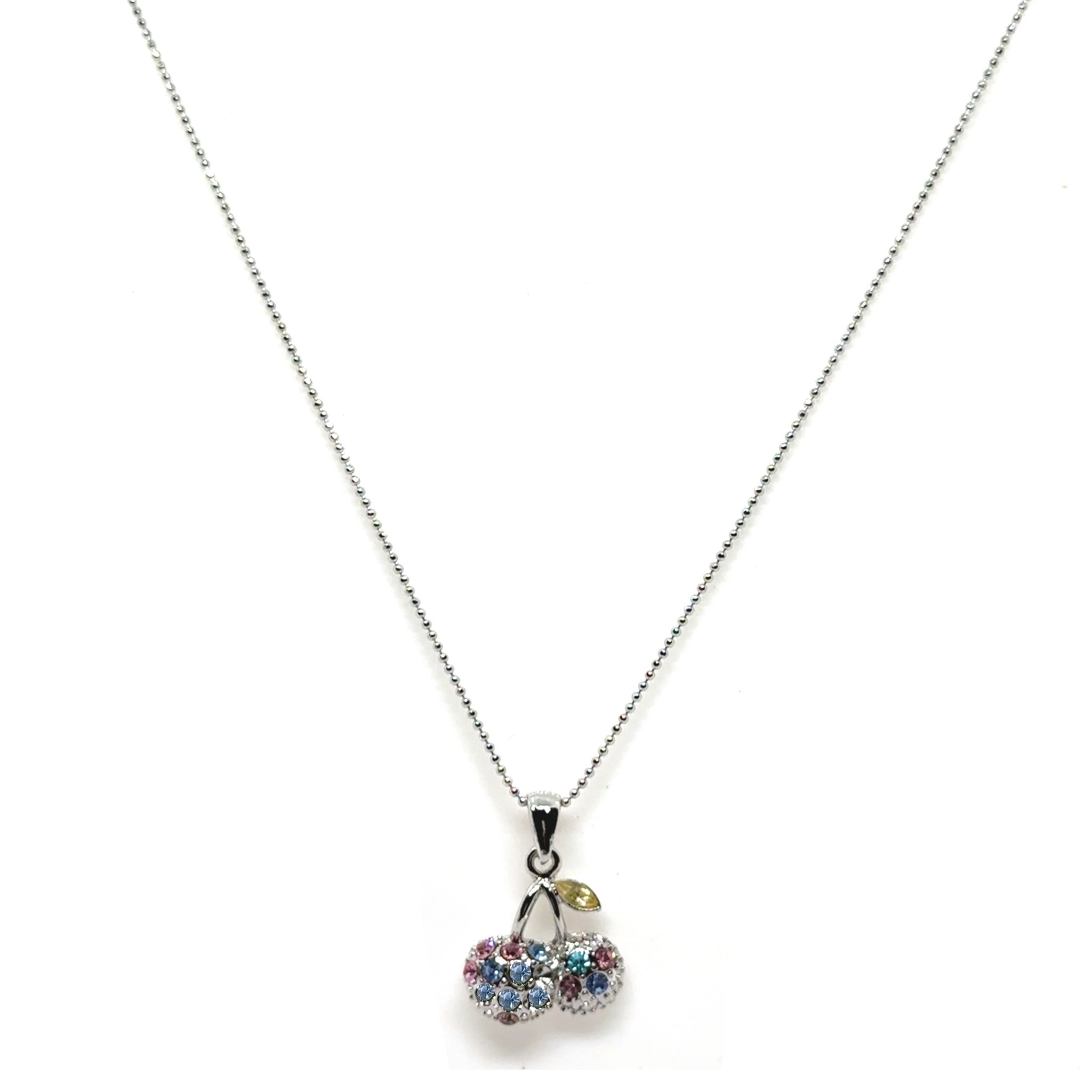 Cherry Fruit Pendant Necklace with Multicolor Crystals – Playful and Trendy Jewelry