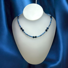 Natural Sodalite Ball with Silver Sunstone Heart Gemstone Necklace