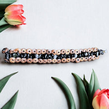 Handmade Brown Coconut Shell Beads Black Onyx Bracelet 7 Inch Artisan Design Wristband