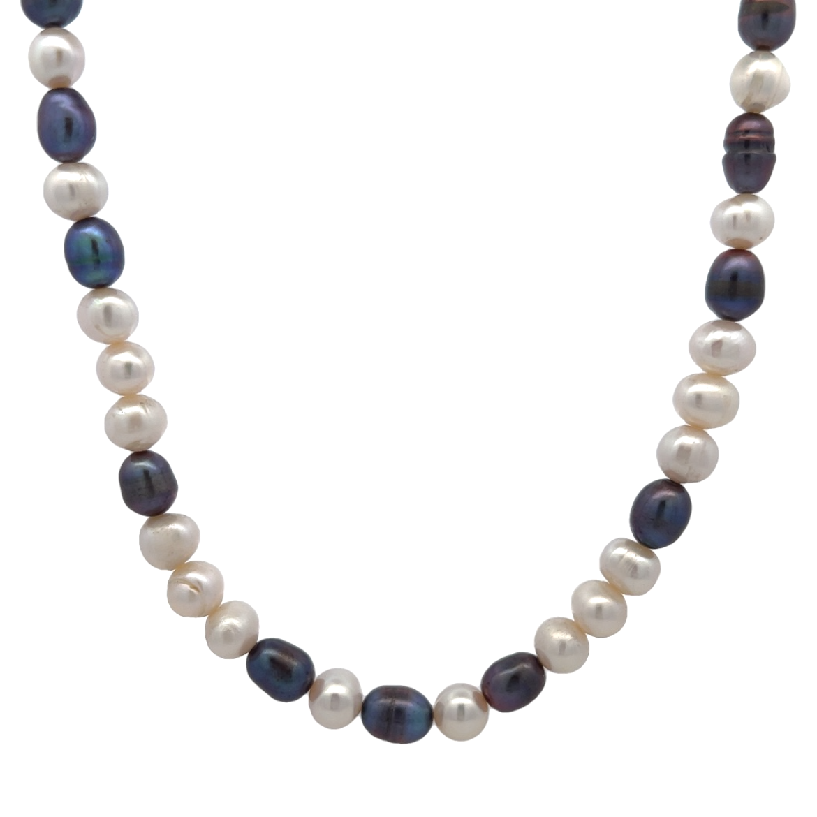 Elegant Two-Tone White and Grey Plain Pearl Necklace