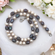 Elegant Two-Tone White and Grey Plain Pearl Necklace