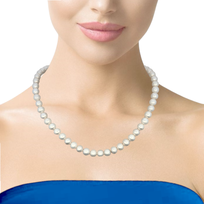 Classic Single Line White Plain Pearl Necklace